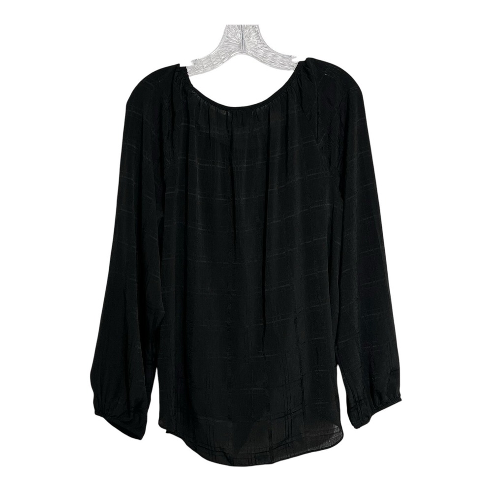 New Directions Black Textured Plaid Tie Front‎ Long Sleeve Blouse Top XL - Picture 2 of 8